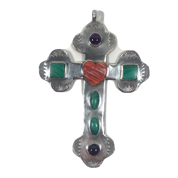 Sterling Silver Navajo Pendant Cross by Veronica Yellowhorse and Walter Stone
